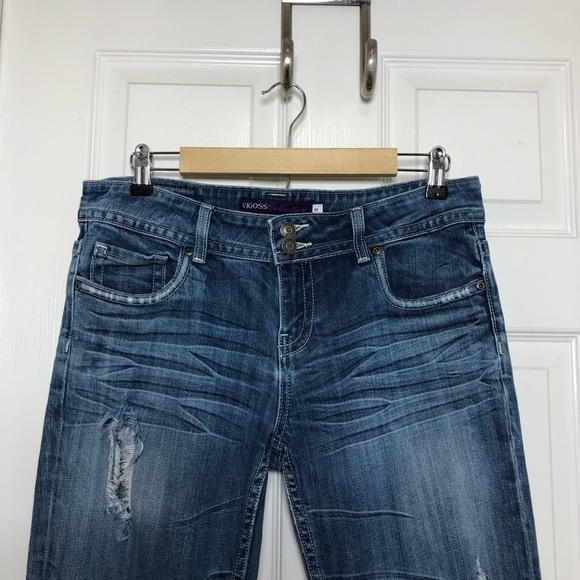 Vigoss Collections Cotton Bled Blue Wash Ripped Distress Mid Rise Boot Jeans 11 - Picture 3 of 16